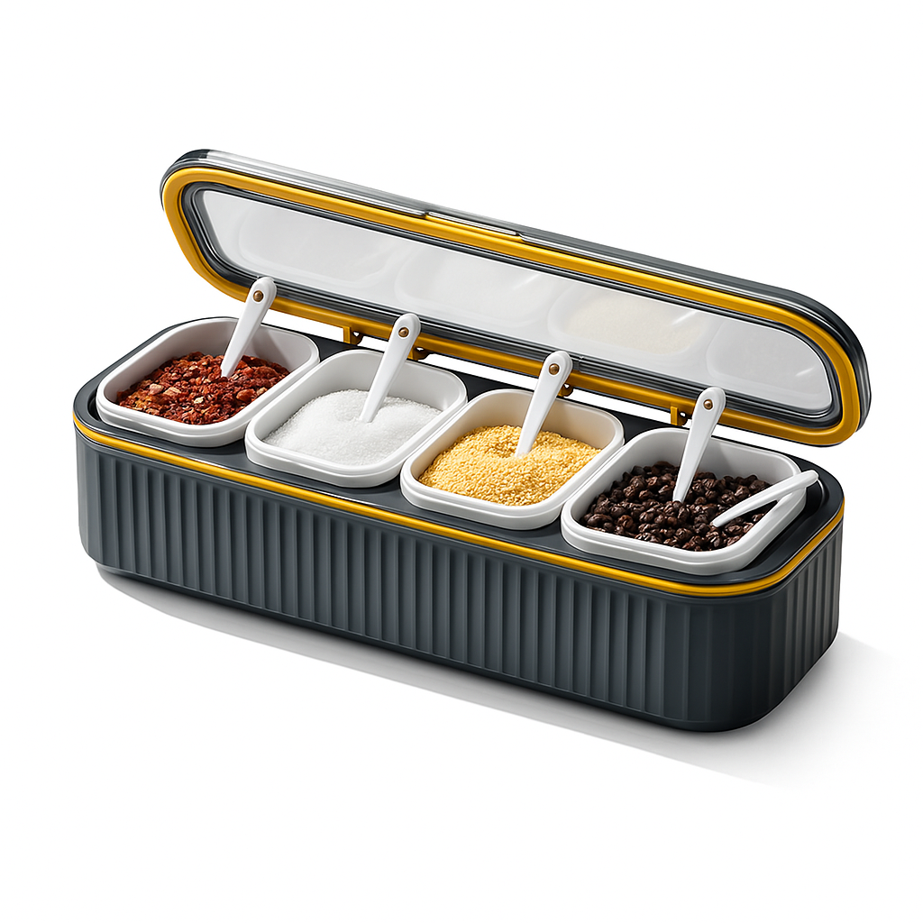 4-Partition Seasoning Box with Spoons Fresh Spice Storage
