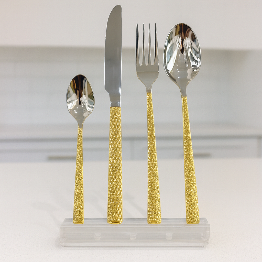 52-Piece Cutlery Set – Gold Textured Handle Design